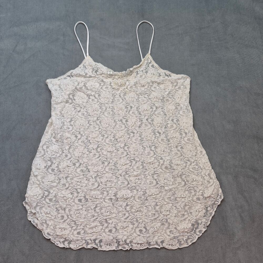 Vintage 90s Ivory Floral Lace Beaded Slip Mini Dress Chemise Lingerie Size L/XL
